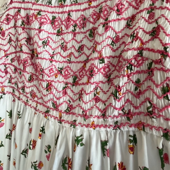 Pink City Prints Hand Smocked Sun Dress Pink Floral Flutter Sleeves Small S - Picture 6 of 7
